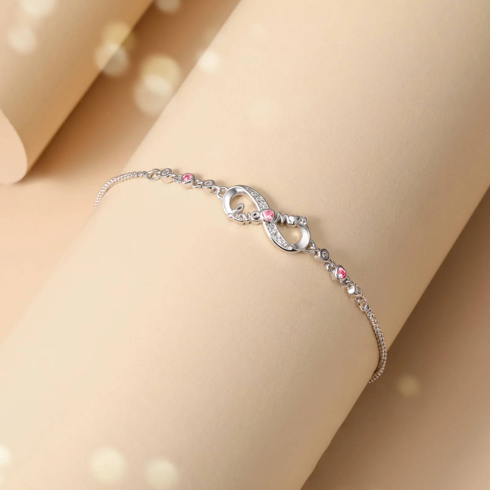 Top Quality Authentic 925 Sterling Silver Endless Love Infinity Chain Link Adjustable Women Bracelet Luxury  Silver Jewelry