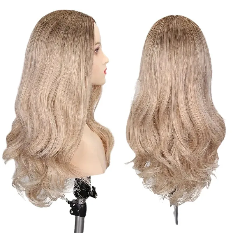 Long Loose Curly Wig for Women Synthetic Wigs Heat Resistant Fiber Wigs Side Middle Part 24inch Blonde Color