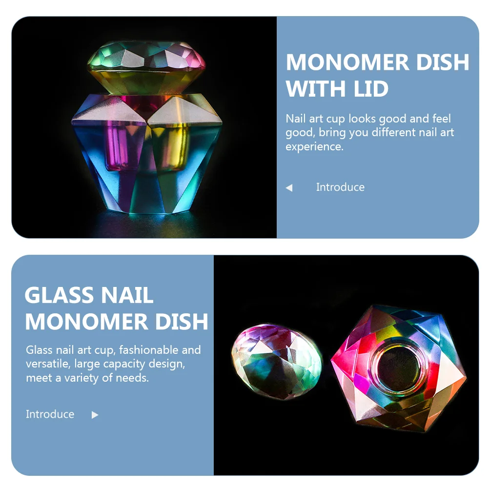 Manicure Glass Cup Octagonal Dappen Dish Liquid Monomer for Nail Suppliess Symphony Glass with Lid Bowl Holder Dish Nail Tools