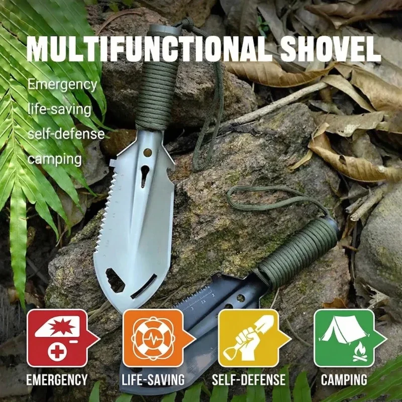 Protable Camping Engineer Shovel Wilderness Survival Tool, Outdoor Stainless Steel Multifunctional Small Hand Shovel