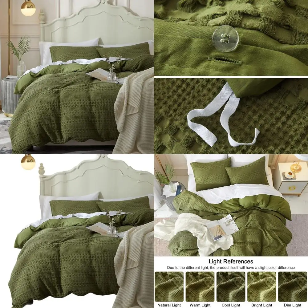 

Комплект пододеяльников King Size из 100% хлопка вафельного переплетения — оливково-зеленый, мягкий, дышащий, приятный для кожи роскошный комплект постельного белья, 104x90