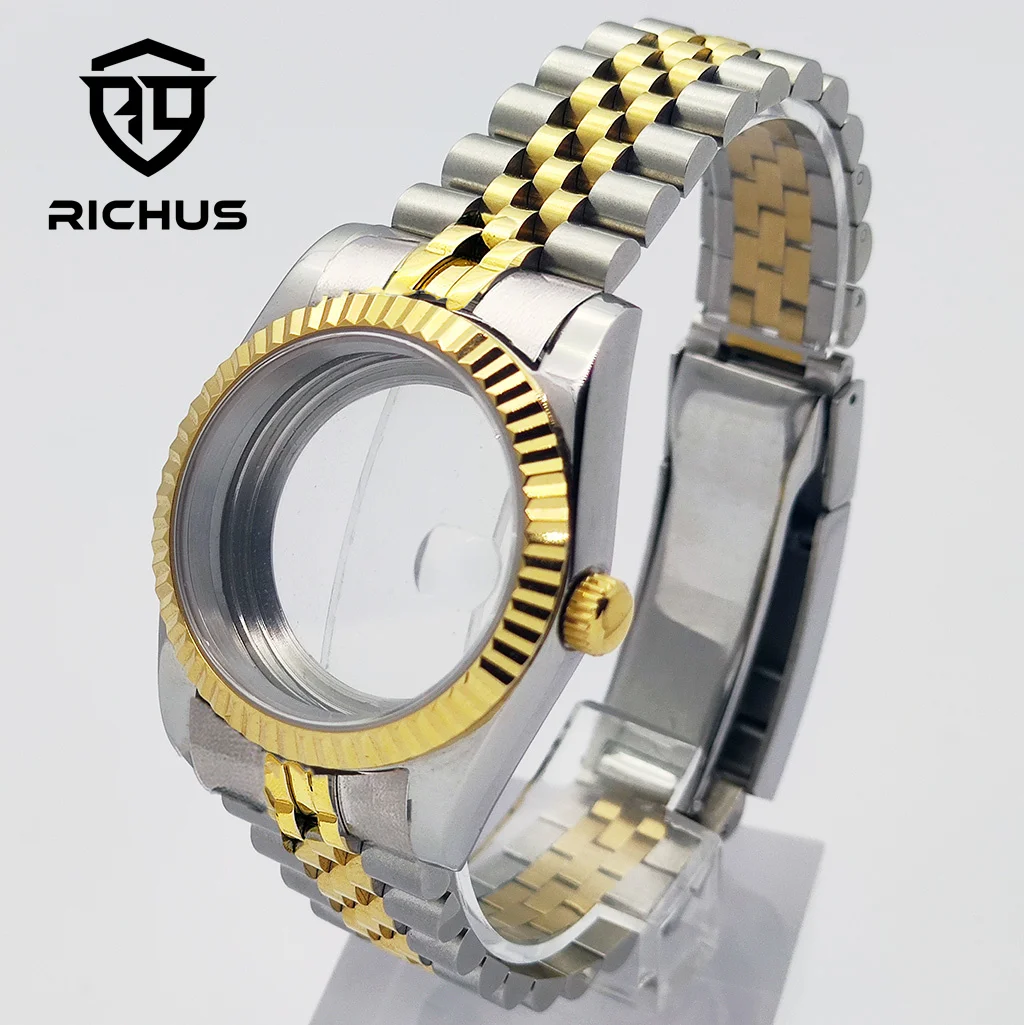 

RICHUS 36/39 мм серебристо-золотой корпус для часов с сапфировым стеклом подходит для NH34 NH35 NH36 ETA2824 PT5000 Miyota8215-DG аксессуары для часов с механизмом