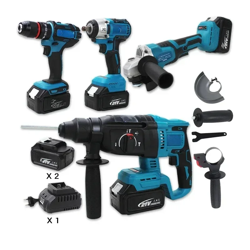 Multi-function lithium battery tool four-piece set electric hammer angle grinder hand drill electric wrench power tool