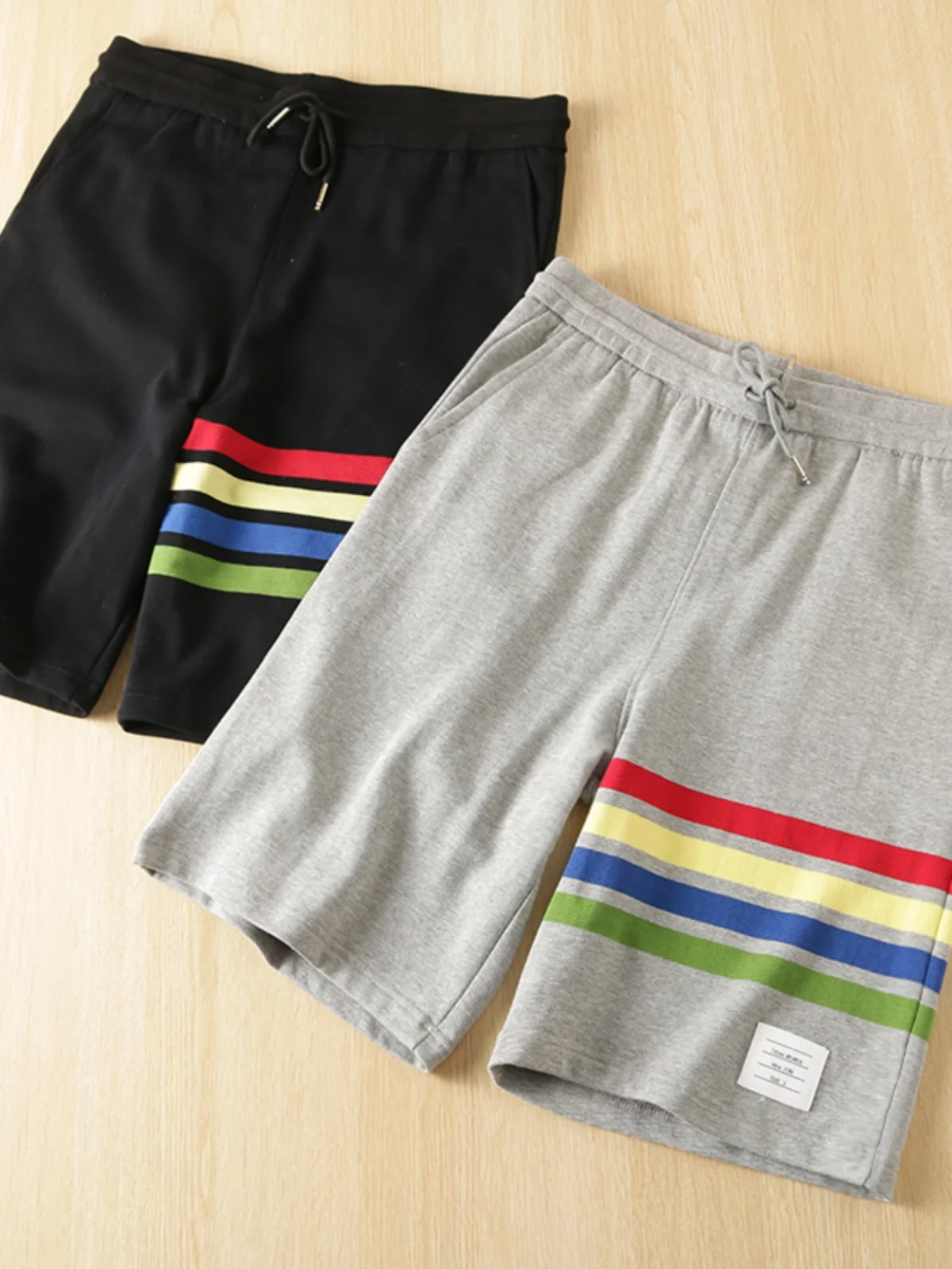 

Rainbow Four Bars Trendy Brand Men's Cotton orts Casual Spor Five-Quarter Length Summer Wear Urban Faion Daily Use