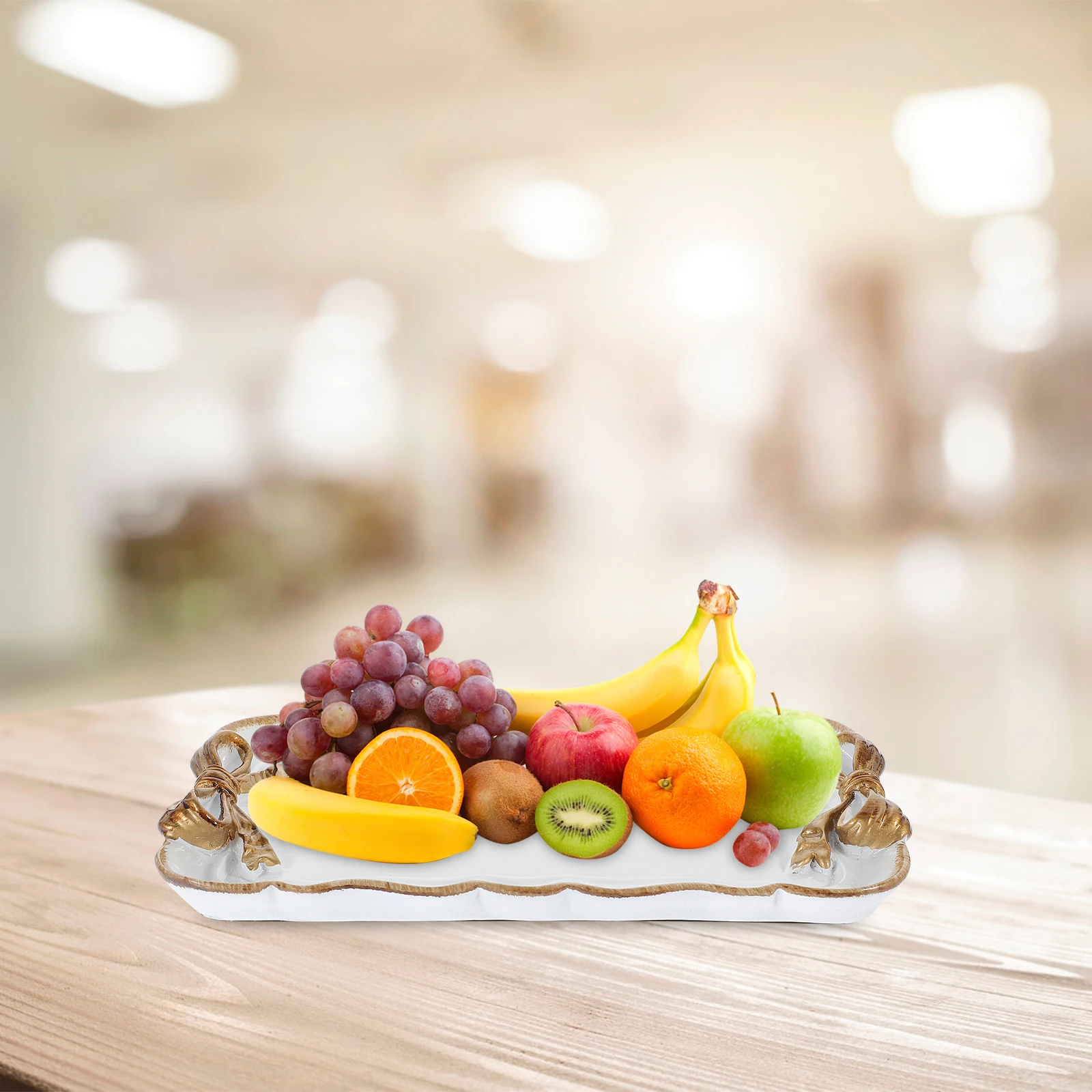 

Rectangular Resin Fruit Serving Plate Bowknot Design Vintage Style Snack Tray Decorative Tableware Tray for Home Office Party