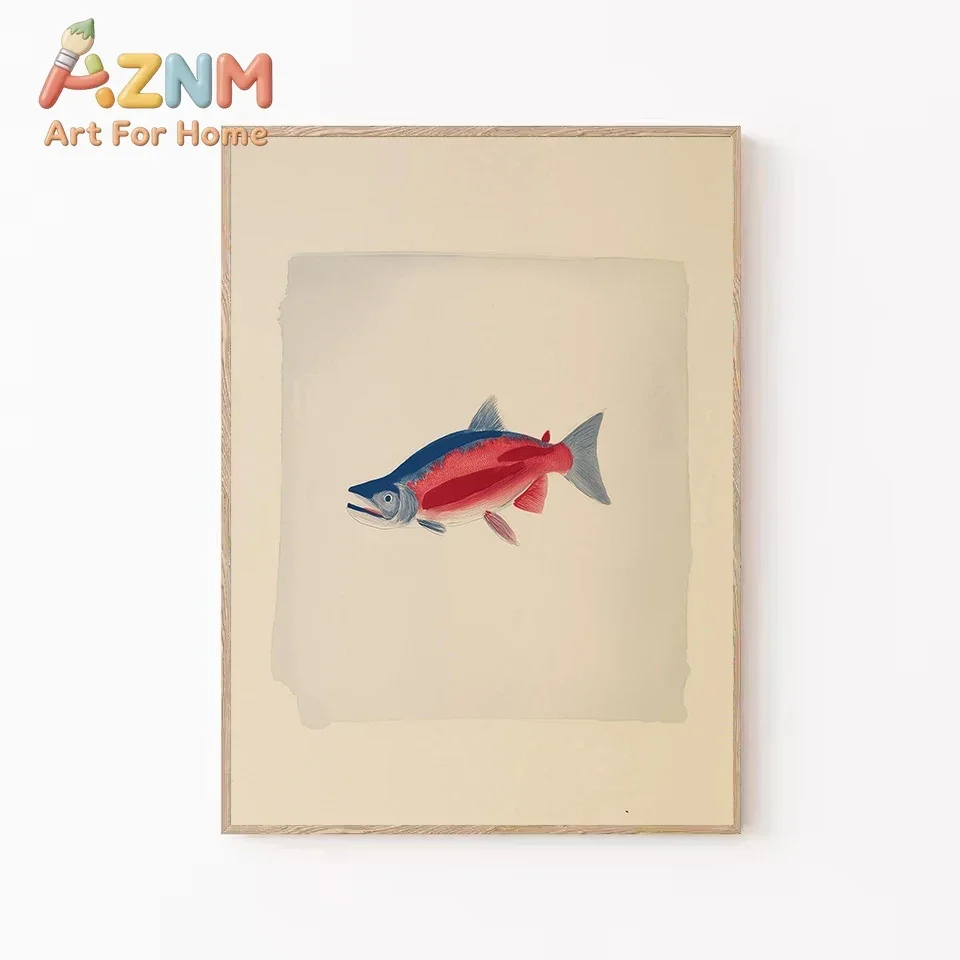 AZNM Vintage Freshwater Fish Canvas Wall Art Antique Style Trout Bass Marine Life Print Poster for Fisherman Cabin Living Room H