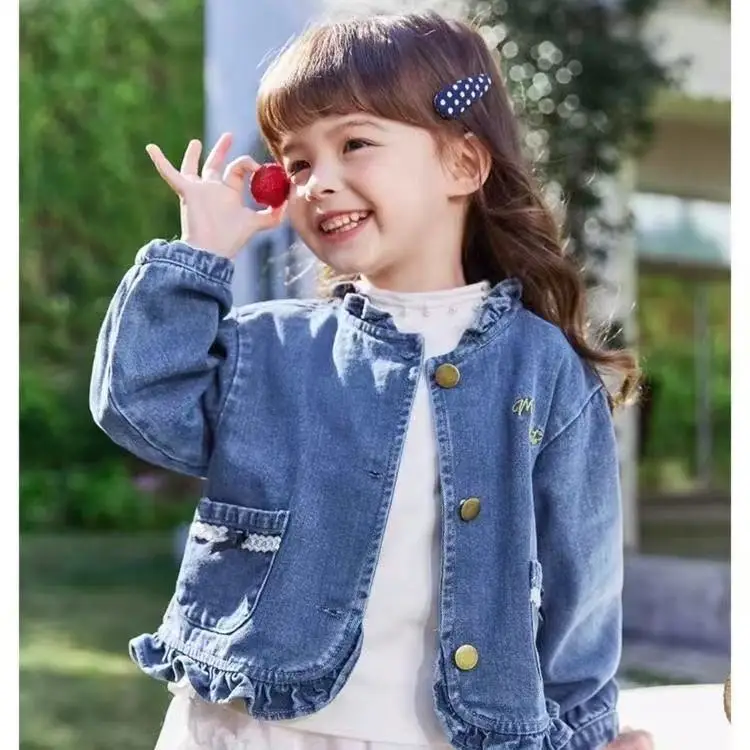 Girls Denim Shirt 2025 Spring and Autumn New Little Girls Coat Cardigan Little Children Fashion Korean Ruffled Coat