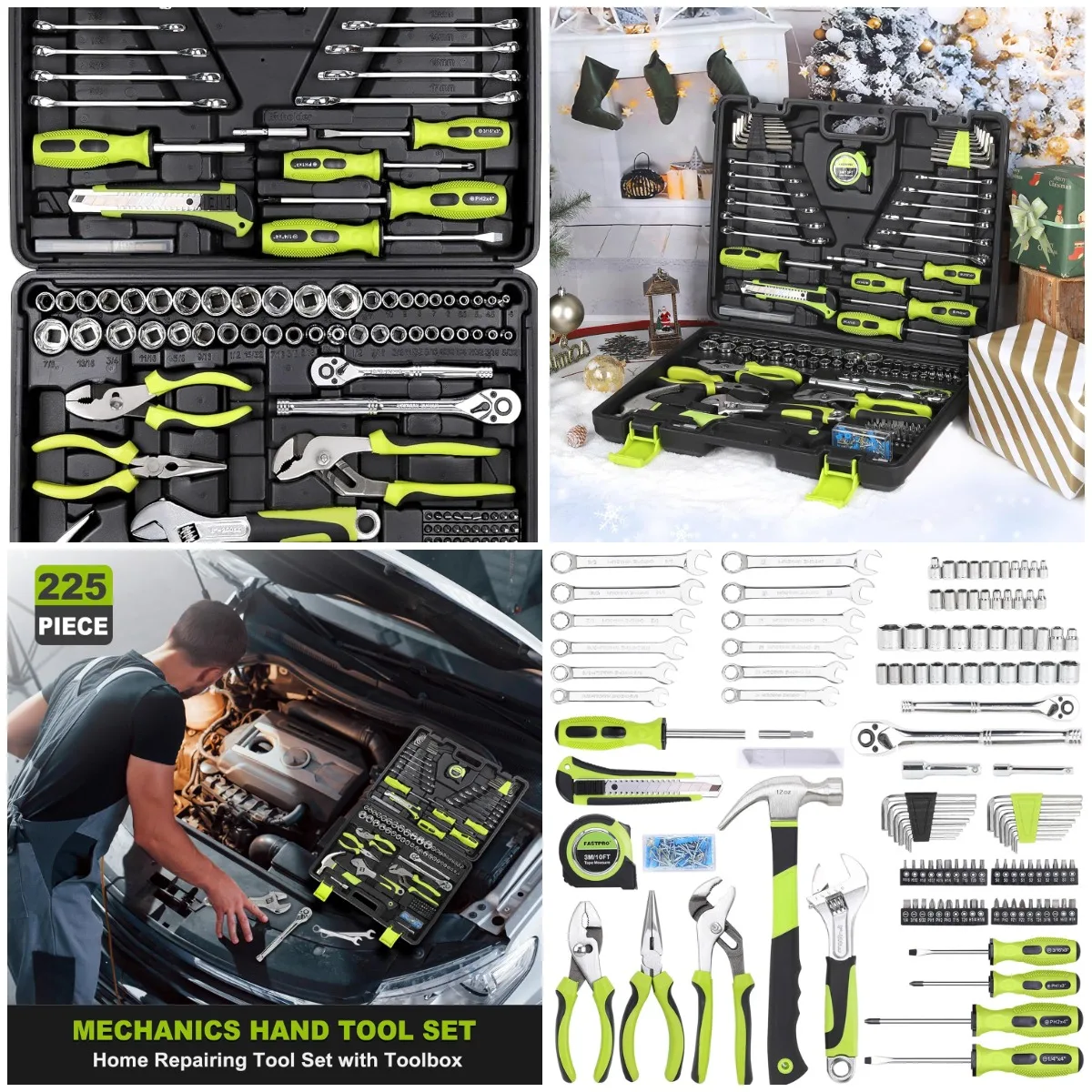 

225-Piece SAE & Metric Tool Set with Toolbox, Green – Home & Auto Repair Kit