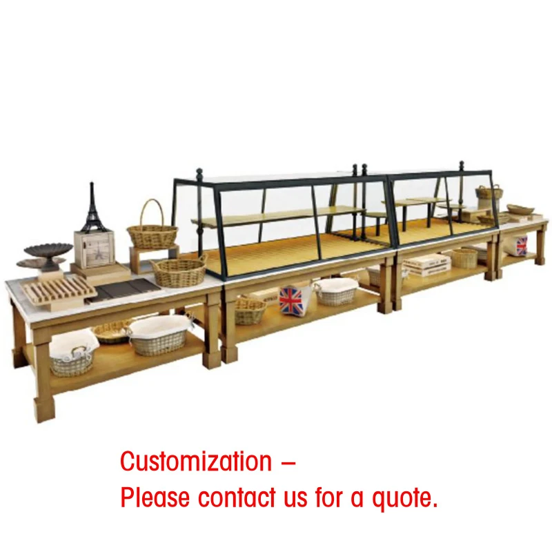 

custom.Arriart Hot Selling Customizable Bakery Showcase Island Display Combine-Units With Hollowed Storage Shelves at Bottom
