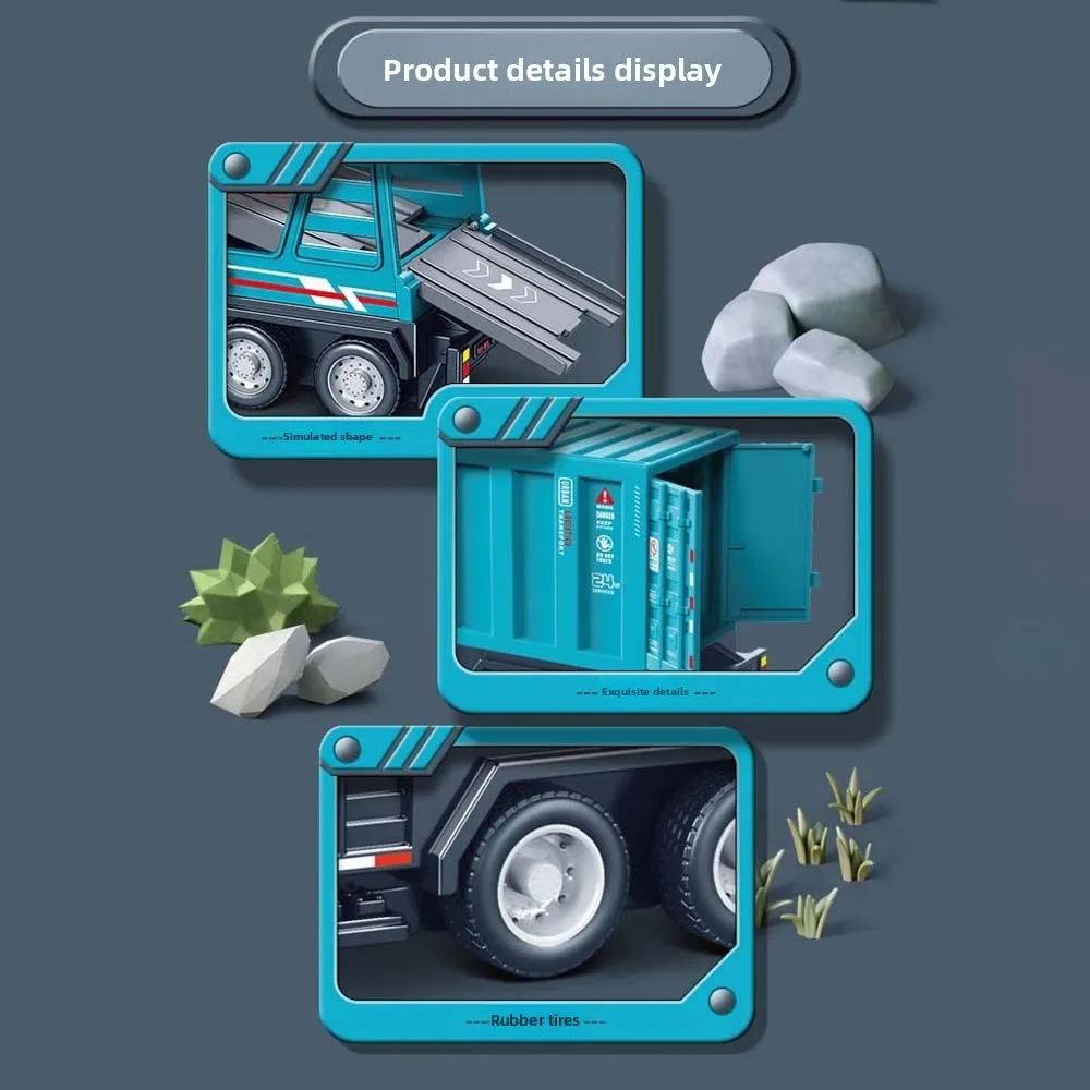 Scale 1:64 Alloy Trailer Model Diecast Metal Movable Joint Mini Container Truck Friction Power Pull Back Model Vehicles