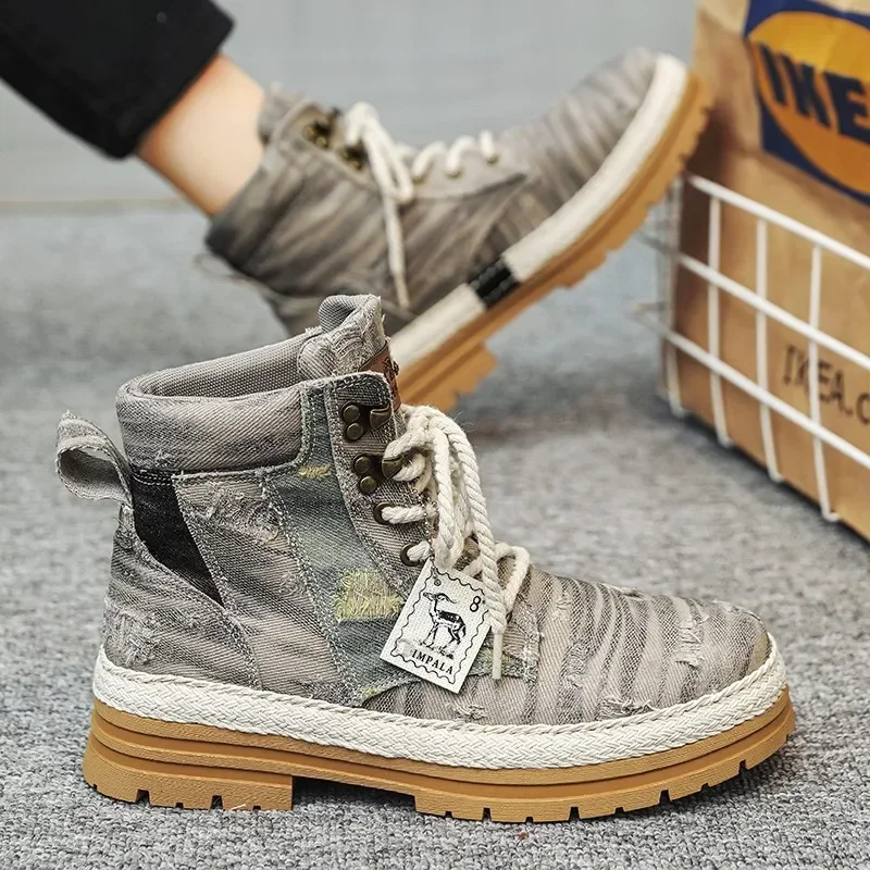 Cómodas botas tácticas lona vaquera para hombre estilo motociclista - imagen 5