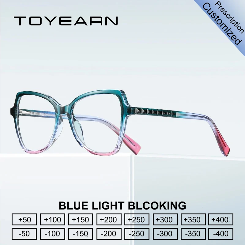 

Модные очки для чтения TOYEARN Fashion TR90 в большой оправе в форме бабочки для женщин, оптические очки с диоптриями для коррекции близорукости, блокирующие синий свет