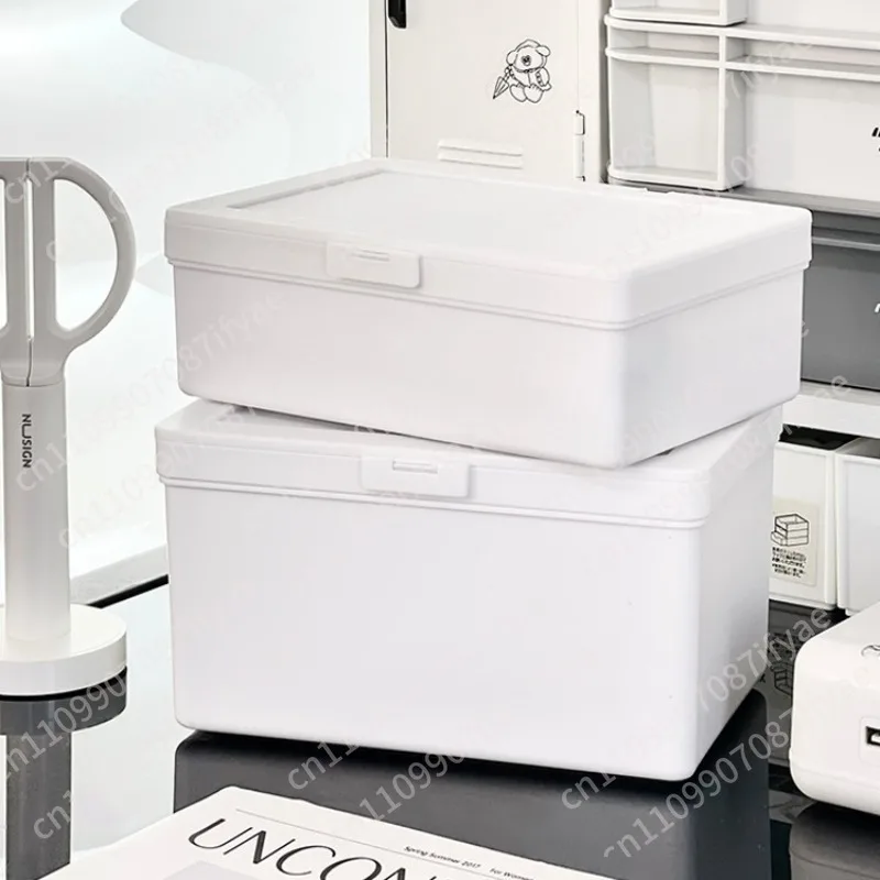 Pure white clamshell storage box, hand account material, dustproof storage, desktop stationery finishing box.