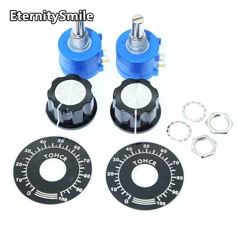 1 Stuks Multi-Turn Verstelbare Potentiometer Kit 10K 2W Draadloze Weerstand Weerstand 500 1K 2K 5K 20K 50K 100K Ohm + Knop Cover
