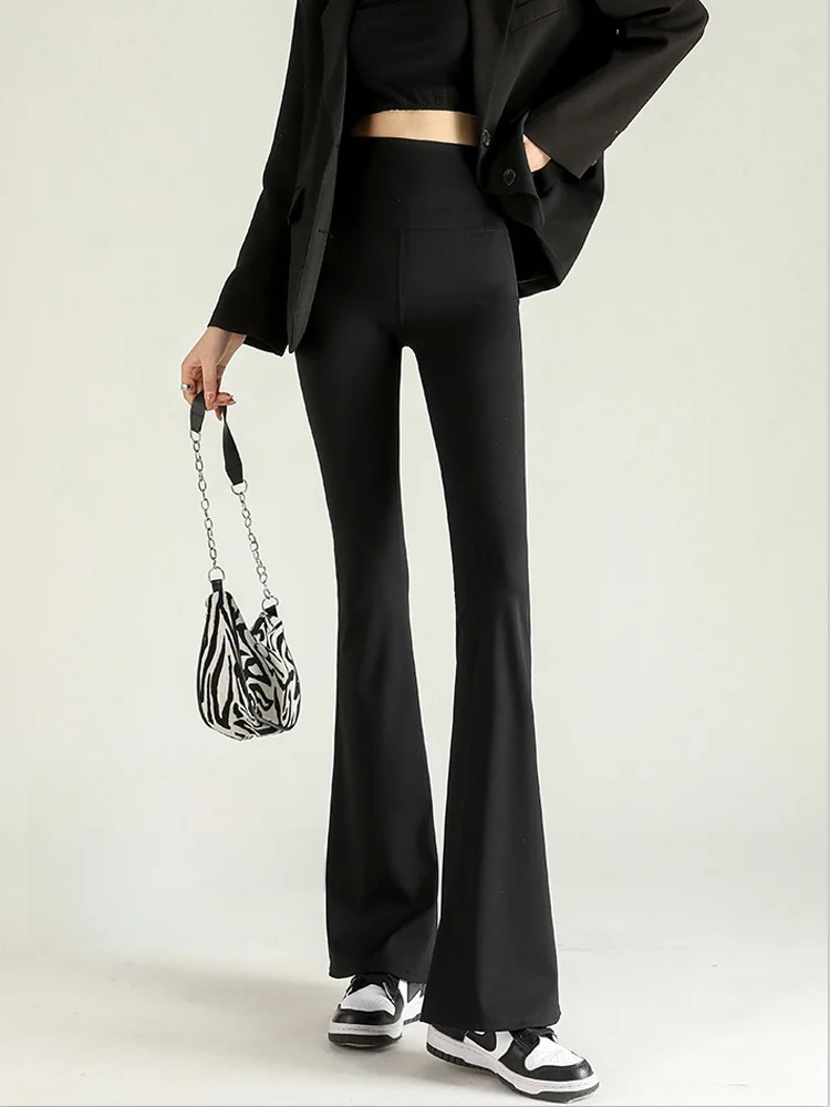 Black High-Waist Yoga Pants Women's Spring Autumn Thin Flared Bottoms Casual Long Trousers Nylon Spandex Butt-Lifting