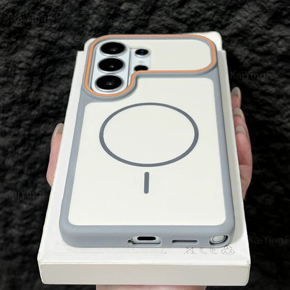Luxuriöse Zweifarbige Matte Handyhülle für Samsung Galaxy S26 S25 S24 S23 Ultra Plus mit Magsafe Kabelloser Ladefunktion