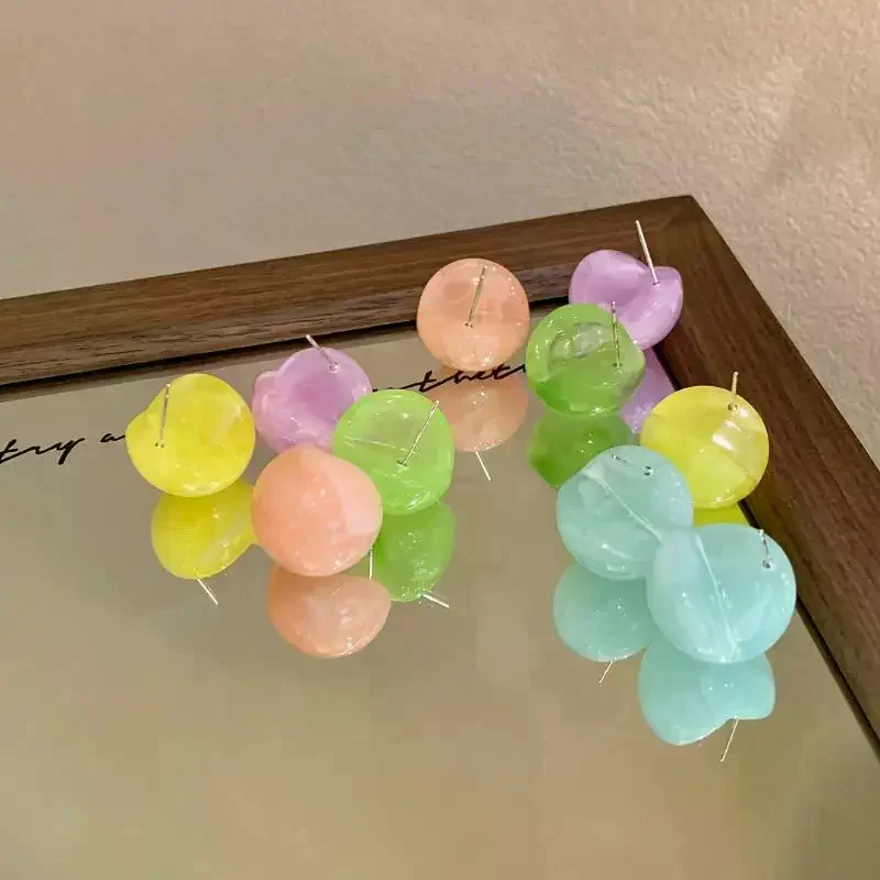 Candy Colored Acrylic Half Dome Stud Earrings Shiny Glossy Macaron Color for Girls Sweet Daily Outfit Match