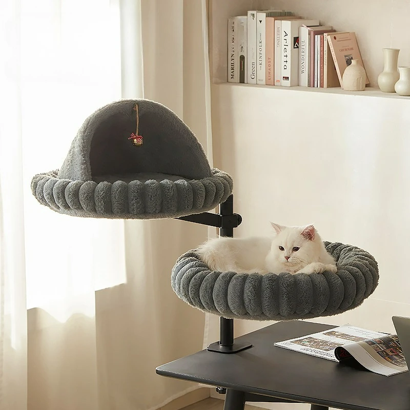 Cats Scratcher Desktop Cat Bed Tree 360-degree Rotation Height Adjustable Compact Cat Perch Toys