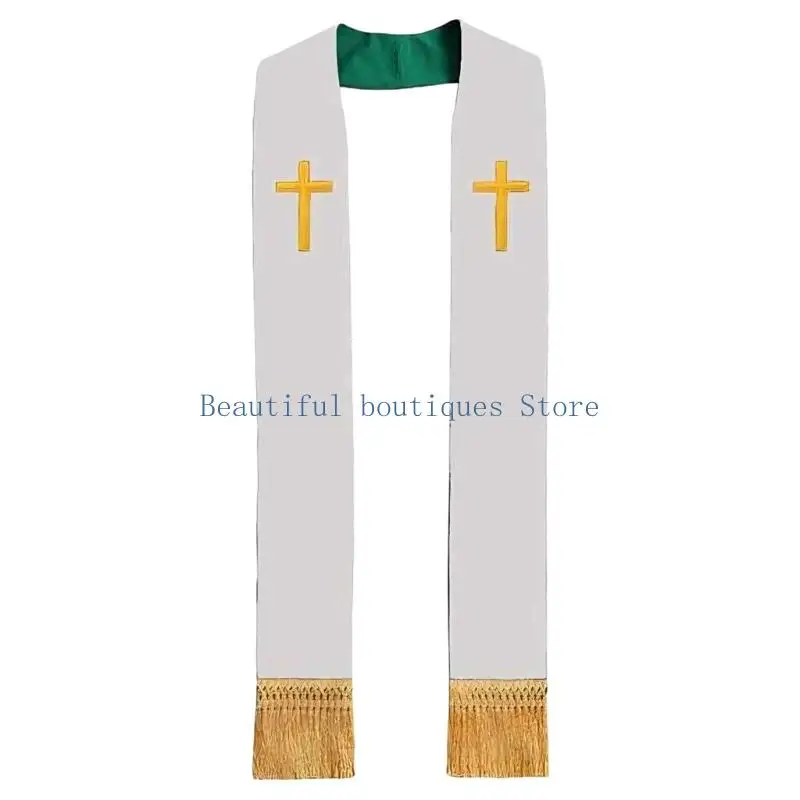 

U4LF Lightweight Embroidered Stole for Clergy, Scarf with Tassels for Active Wear During Preaching and Religious Gatherings
