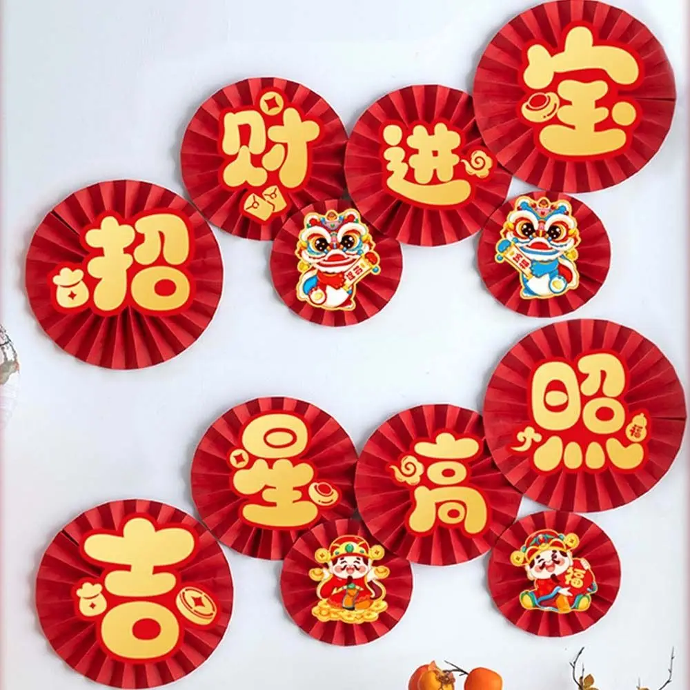 مروحة ورقية صينية تقليدية قابلة للطي أطيب التمنيات 2025 سنة الأفعى قلادة محظوظة لوازم مهرجان الربيع اليدوية