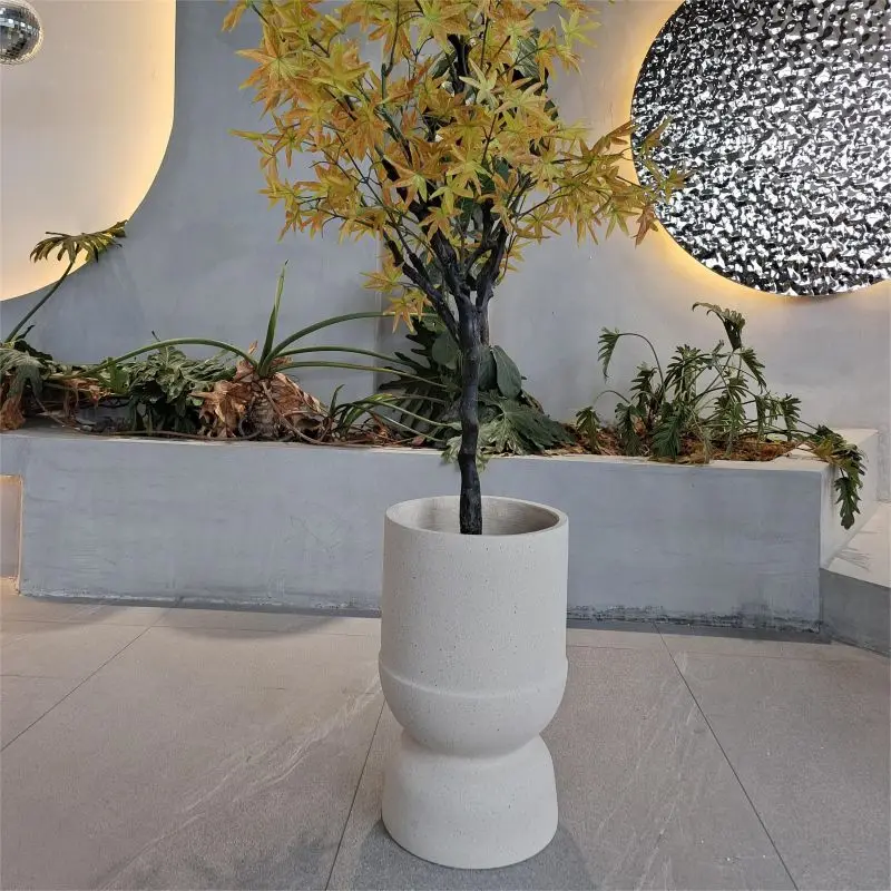 High Quality Light Weight Beige Dots Fiber Clay Flower Pots Outdoor Large Garden Planter Pots