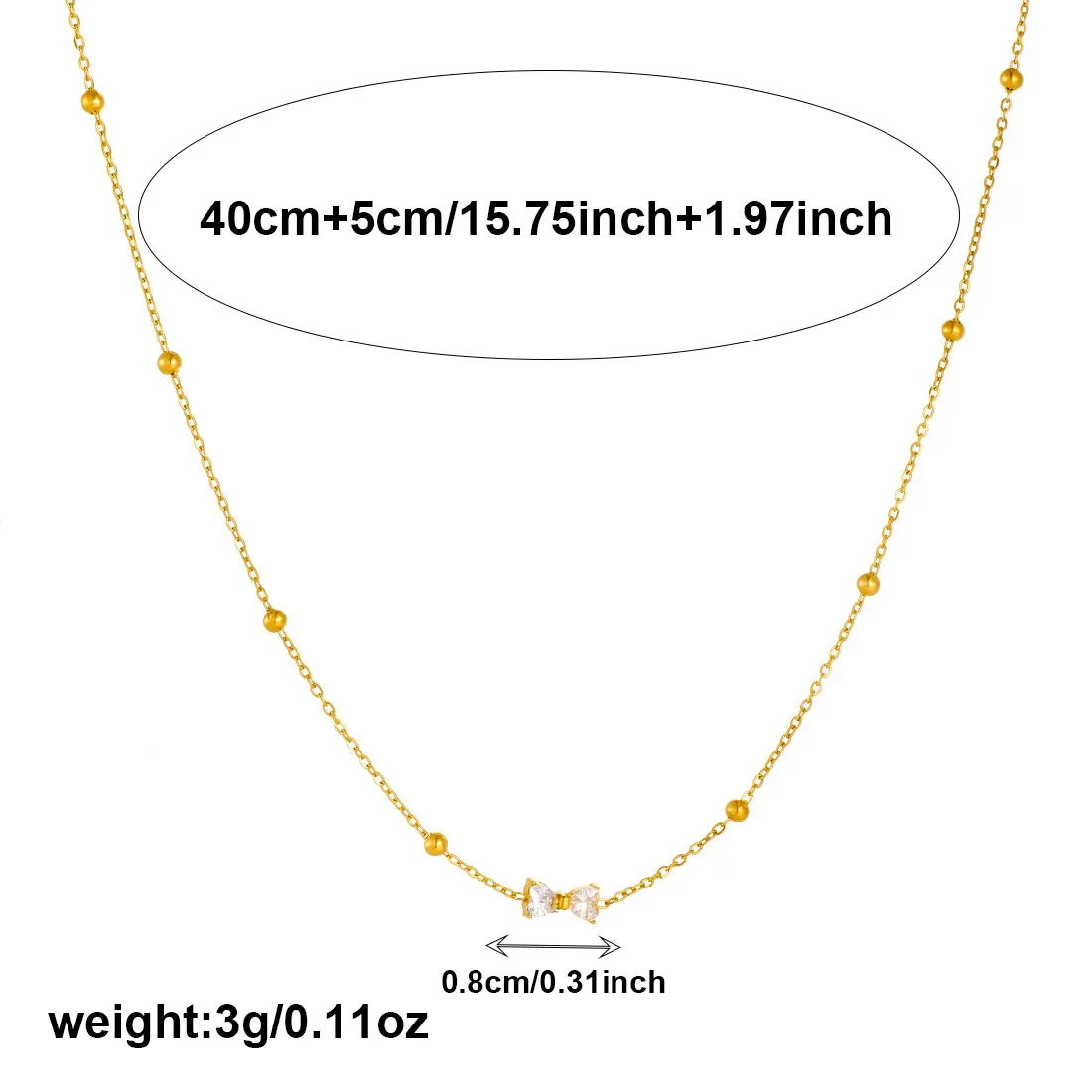 DIEYURO 316L Stainless Steel Simple Bowknot Inlay Zircon Golden Ball Necklace For Women Fashion Waterproof Neck Chain Jewelry view 2