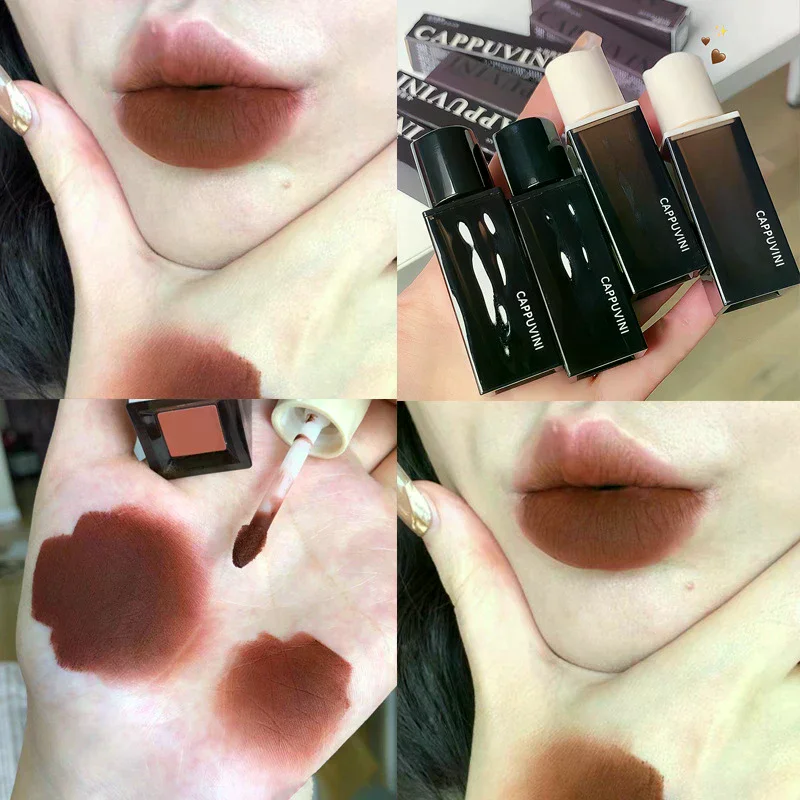 Cappuvini Mysterious Amber Silky Smooth Lip Mud Mousse Matte Lip Gloss Nude Color Lips Base Makeup Waterproof Lasting Cosmetics