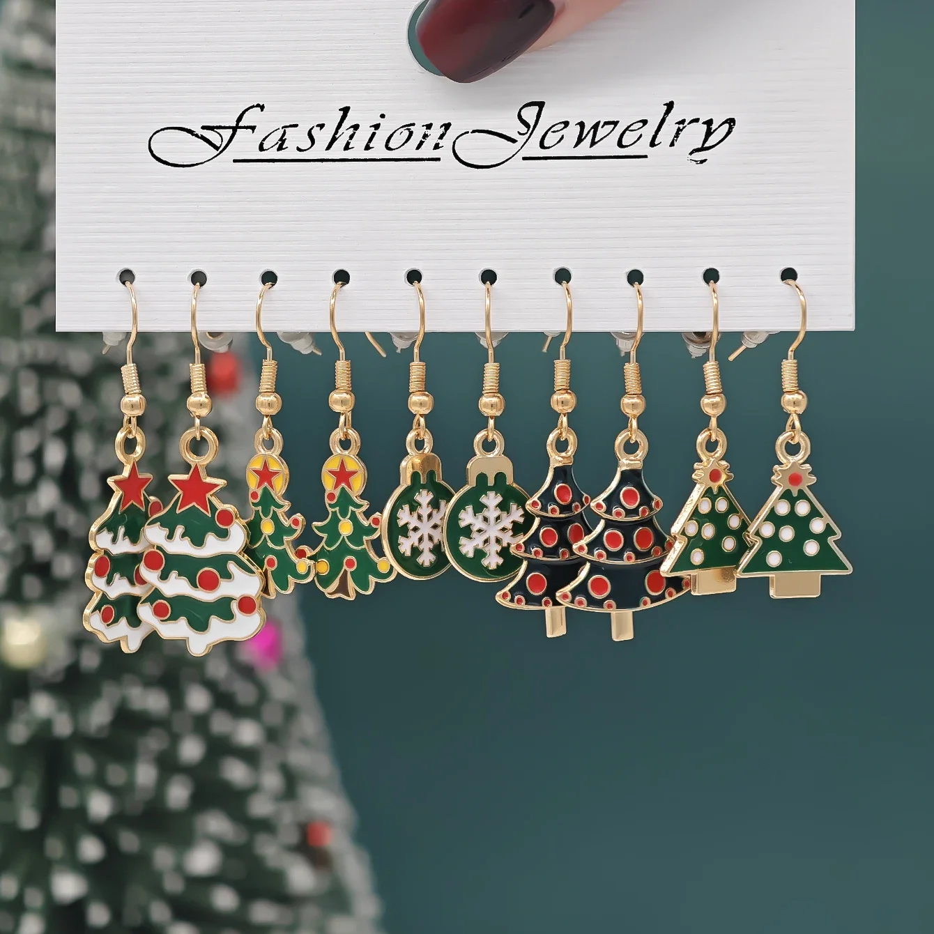 Dripping Oil Christmas Earrings 10/40pcs New Set Cross Border Cartoon Elk Santa Claus Christmas Tree for Women Xmas Gift Jewelry