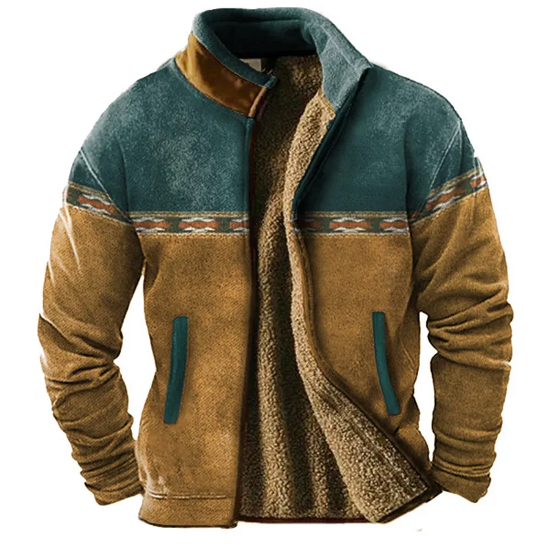 rWinter New Men's Jacket with Velvet Inner Hair Gall Ethnic Retro Warm Fashion Star Same Style Winter Outdoor Top Clothes 2024