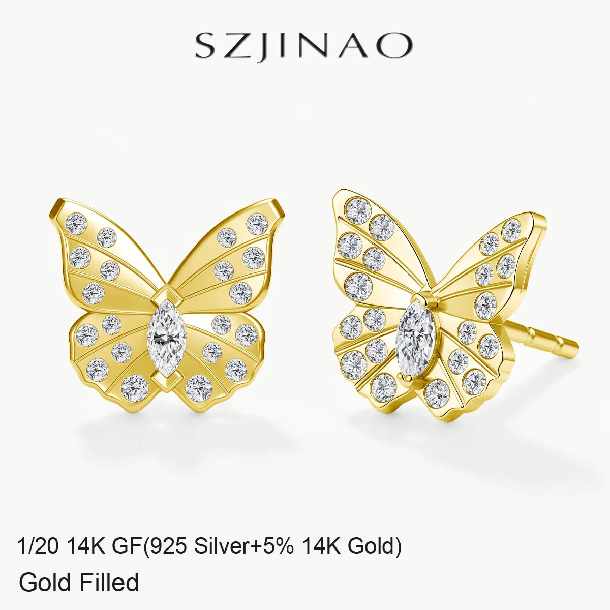 Pretty Butterfly Stud Earrings 14K Gold Filled Lab Moissanite Diamond Earrings for Women Wedding Birthday Jewelry Gifts Romantic