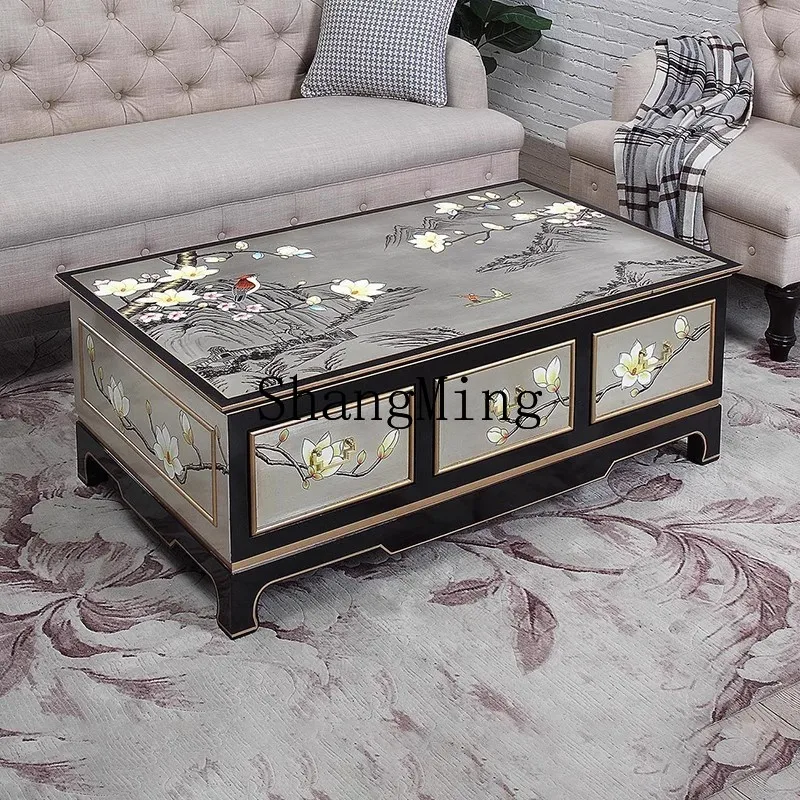 

CL new Chinese coffee table simple modern small rectangular Zen painted solid wood coffee table TV cabinet combination