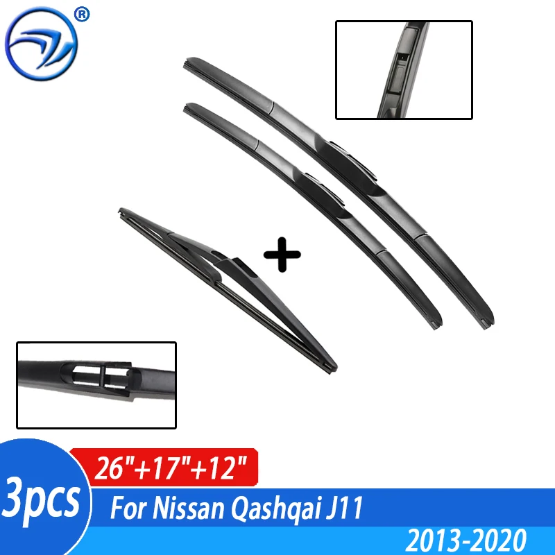 Wiper Front & Rear Windscreen Wiper Blades Set For Nissan Qashqai J11 2013 2014 2015 2016 2017 2018 2019 2020 26\