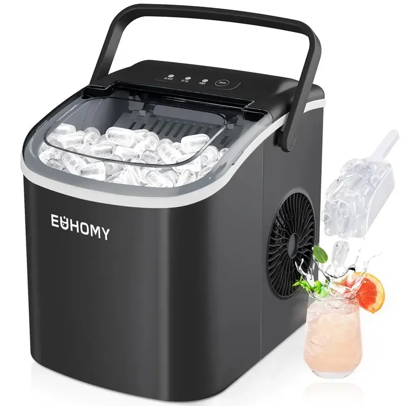 EUHOMY Ice Maker Countertop , 26lbs in 24Hrs, 9 Ice Cubes Ready in 6 Mins, Auto-Cleaning Portable Ice Maker with Basket