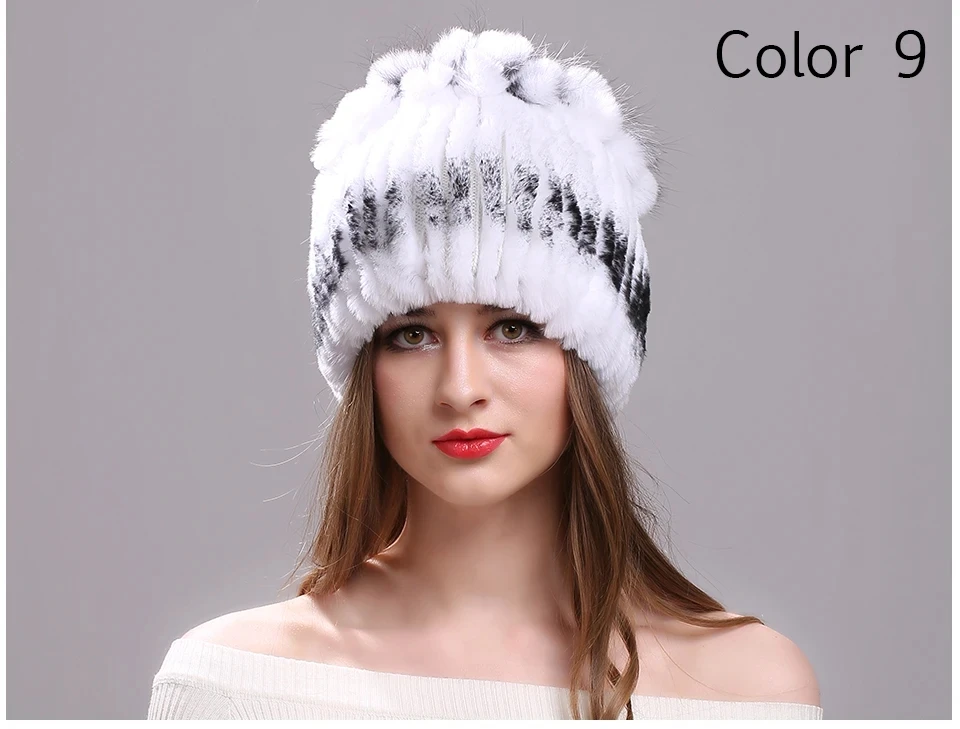 Strickmütze für Damen, 100 % echte Rex-Kaninchenfellmütze mit Blumen, Oberteile, warme, hochwertige Beanie-Damenmütze aus echtem Pelz für den Winter – Detail 25