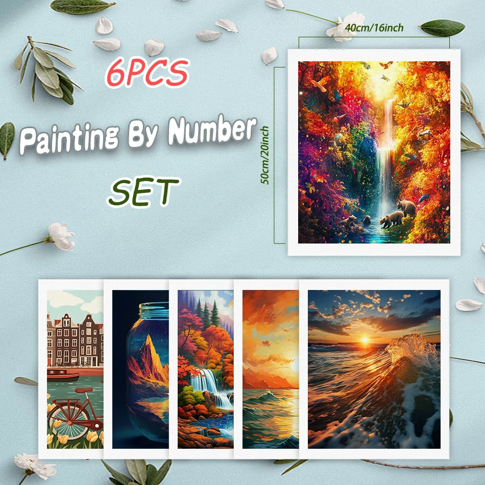 6pcs Painting By Numbers Forest Waterfalls Digital Painting Diy Numbers Painting Painting DIY Craft House Indoor Wall Decoration