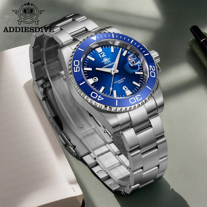 ADDIESDIVE メンズ ダイバーズウォッチ 200m ステンレススチール 機械式時計 BGW9 超夜光セラミックベゼル メンズ アナログ時計 AD2505