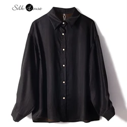 Women's Fashion Versatile Workplace Black Silk Fragrant Cloud Gauze Retro Long Sleeved Comfortable Temperament Shirt