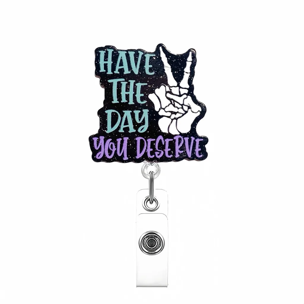 Retractable Glitter Acrylic Badge Reel Rotatable ID Badge Holder Clip for Nurses Doctors and Hospital Staff Cute Decorative