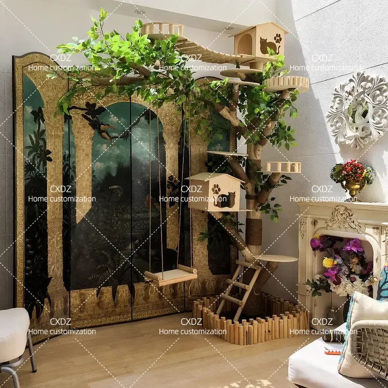 Large Cat Tree with Integrated Nest and Scratching Post Multi Level Climbing Frame House Tower for Indoor Cats Furniture