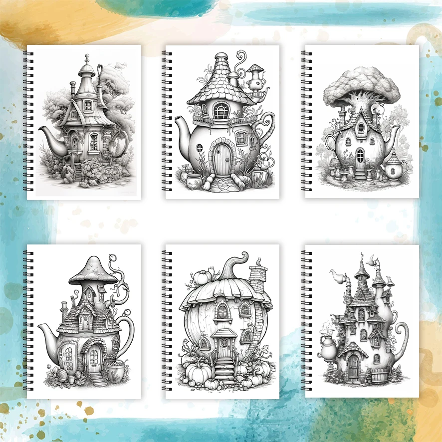 كتاب تلوين - 8.3 × 11.2 بوصة 32 صفحة كتاب تلوين بيت إبريق الشاي - هدية مثالية للعائلة أو الأصدقاء