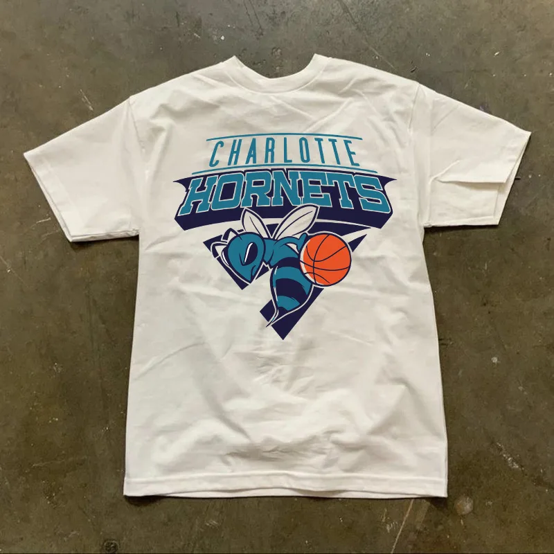 American Hornets Basketball schwere Baumwolle weiten Ausschnitt nicht Verformung Kurzarm T-Shirt