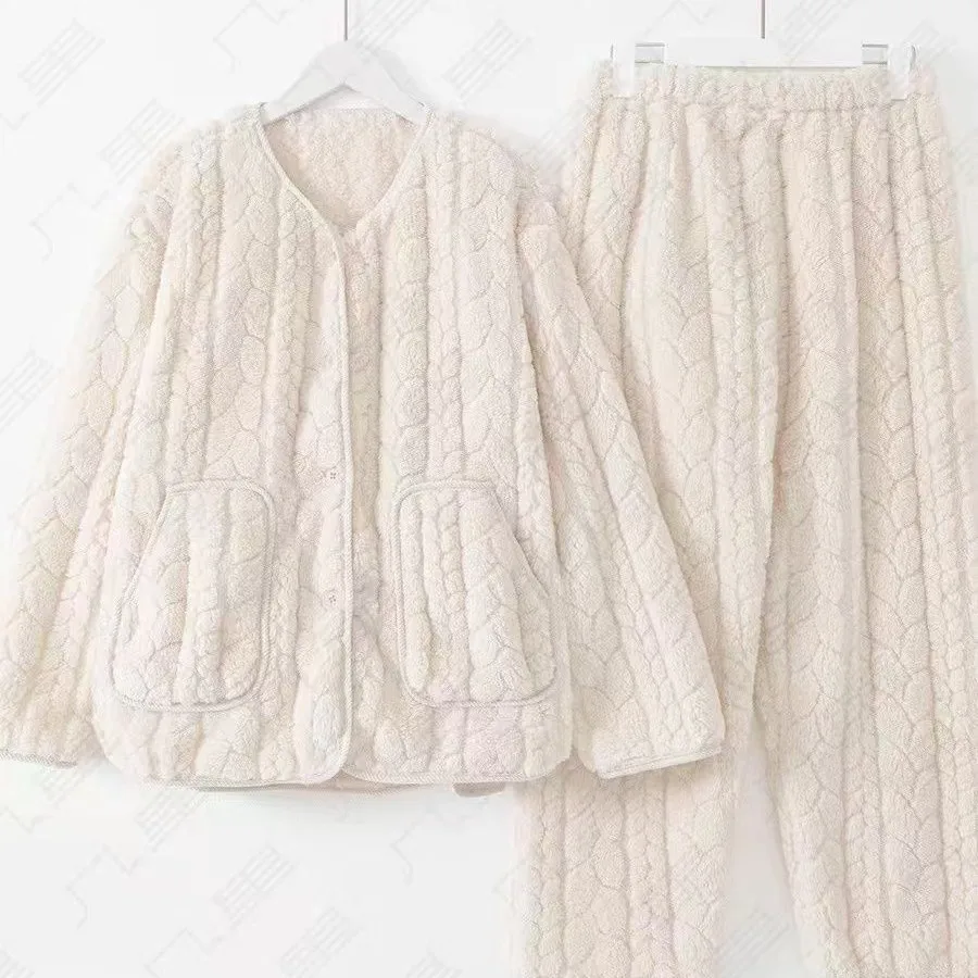 

2025 New Winter Autumn Wool Sleepwear With Thick Padding, Warm And Comfortable, Anti-Cold, Anti-Electricity, Soft Jacquard Wheat
