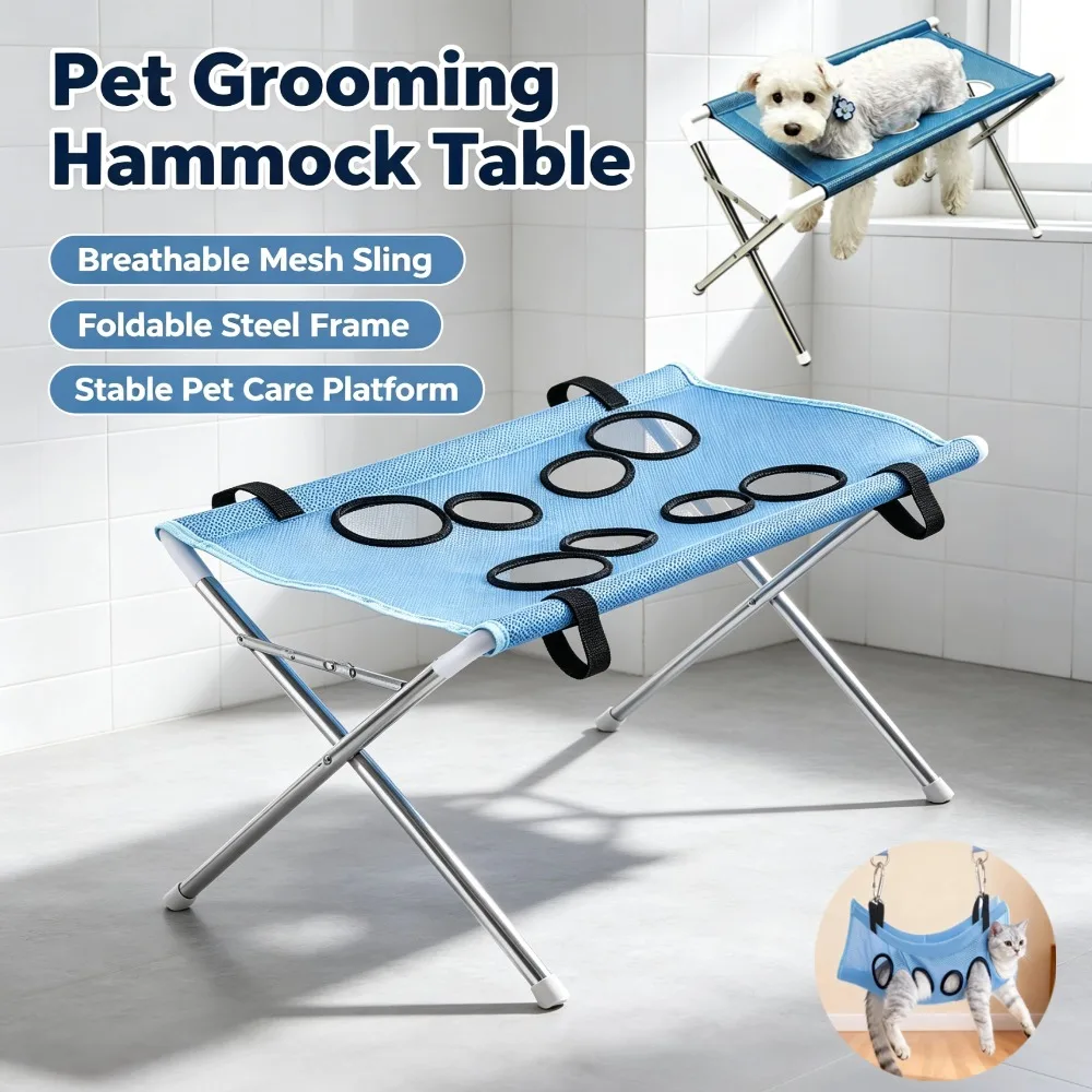 Freestanding Pet Grooming Hammock Stand Foldable Cat Dog Grooming Bath Hammock Helper Pet Nail Trimming Holder Bathing Drying