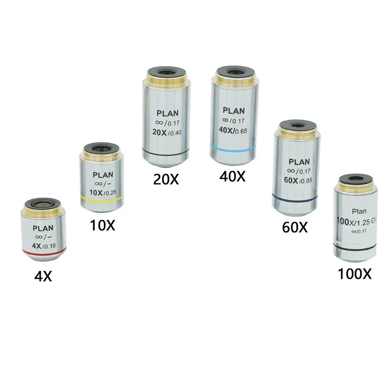 Biological Microscope Infinity Plan Objective Lens 4X 10X 20X 40X 100X International Standard Interface 4/5' *1/36'