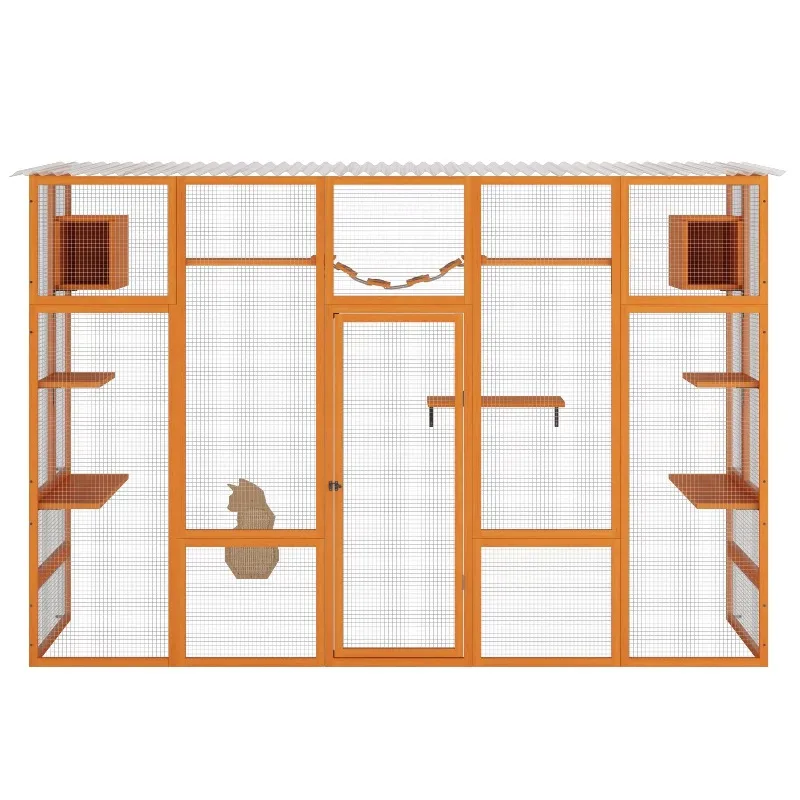 

Orange Wooden Enclosure with 6 Jumping Platforms 2 Condos Bridge and Scratching Board Trees & Scratcher Product