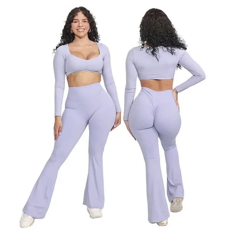 Seamless Yoga sets Casual Outdoor Fitness Sports Yoga Pant Bell-bottoms High Waist Hip Lift Training Clothes Yoga Trousers Women