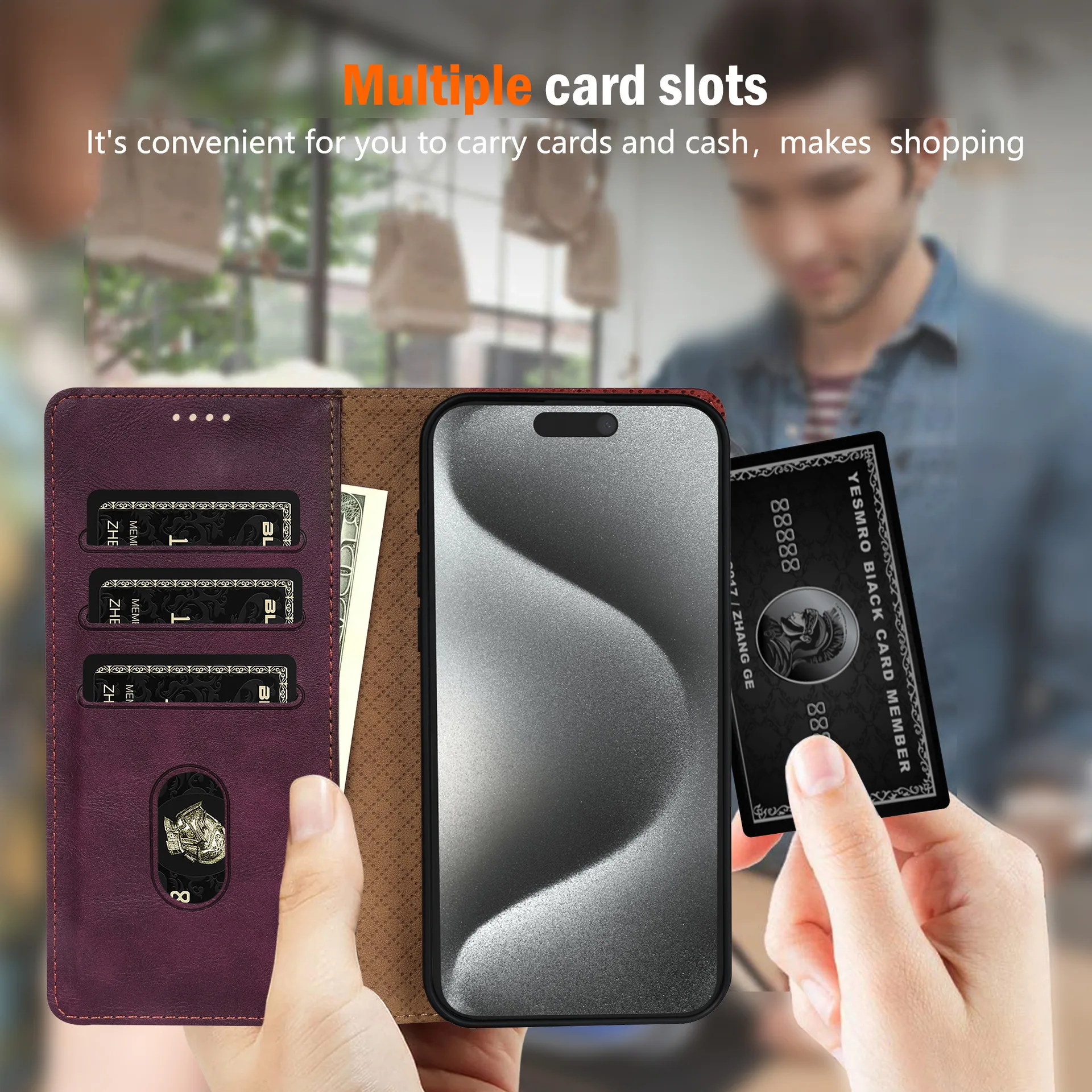 Premium Leather Wallet Card Pocket Case for IPhone 18 Pro Max 17 16 15 14 Pro Max Air 17E 16E 16 15 14  13 12 Pro Flip Kickstand