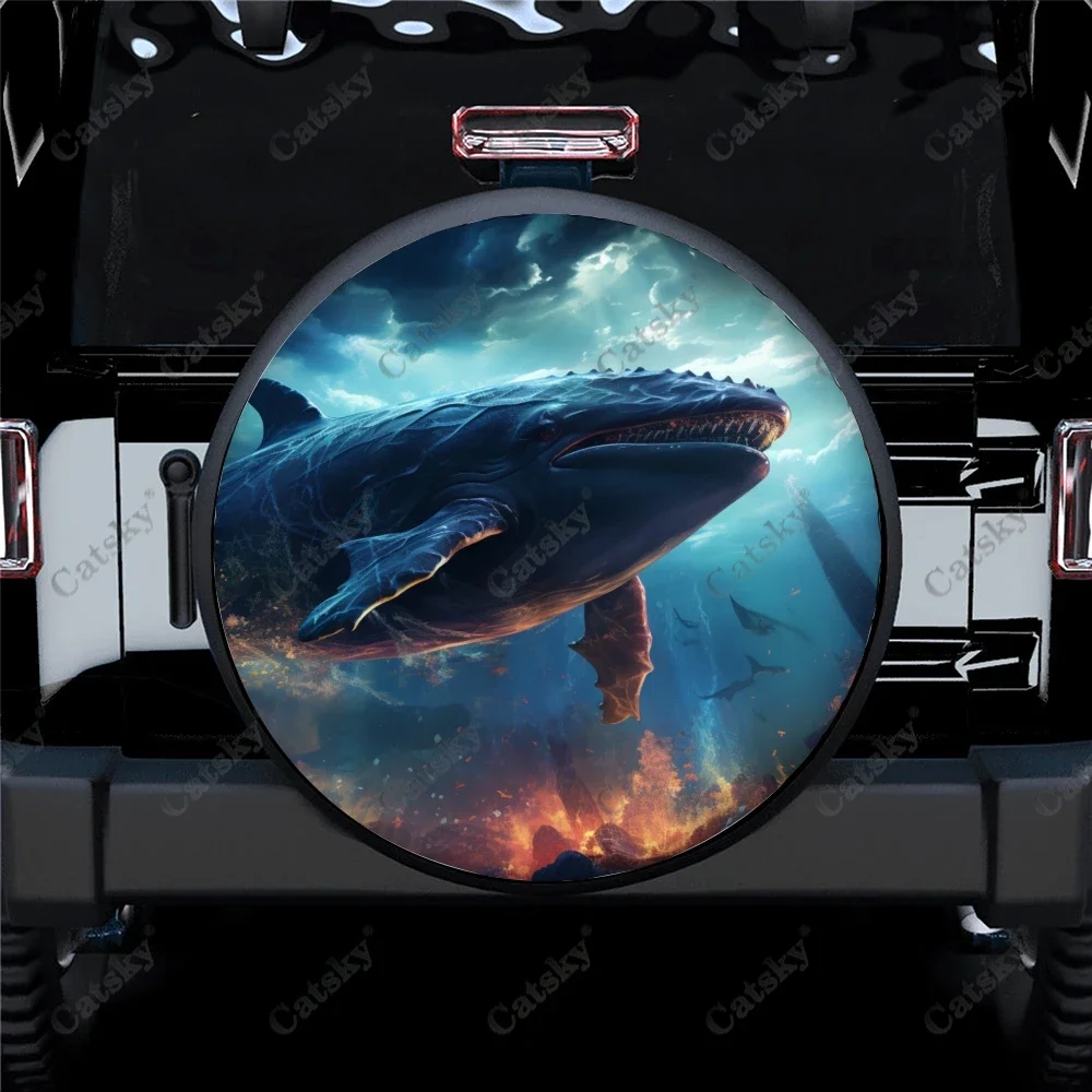 Whale Shark Swimming In Ocean Polyester Universal Spare Wheel Tire Cover Wheel Covers for Trailer RV SUV Truck Camper