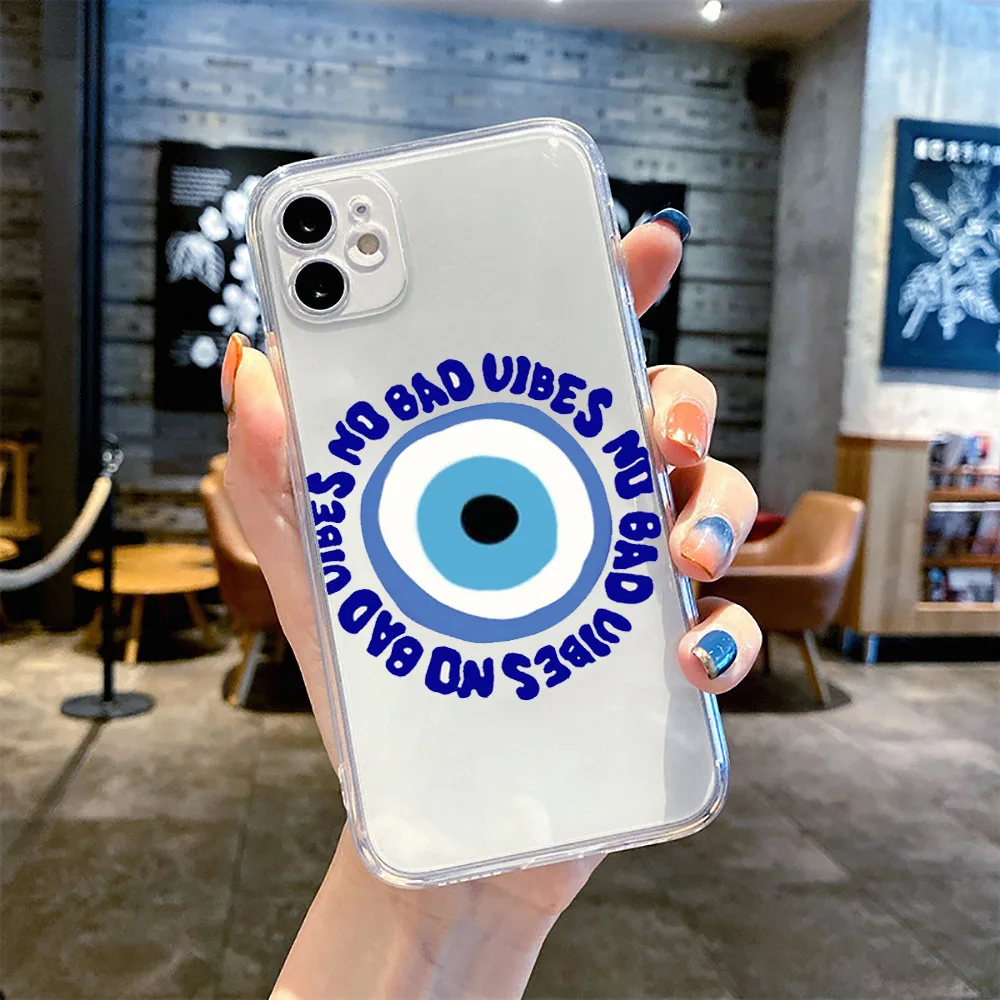 Lucky Eye Blue Evil Eye Print Phone Case For iPhone 15 14 12 13 11 Pro Max XR X XS MAX SE 7 8 Plus Cover Clear Shockproof Fundas