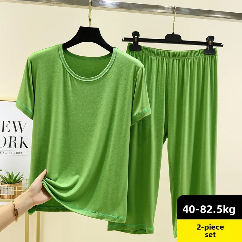 

Modal ort Sve Spwear Set Women Summer Casual Thin Home Clothes Loose T-irt Seven-Piece Pants Two-Piece Set